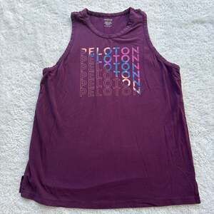 *Peloton Women's Pima Racer Graphic Side Slit Tank Top in Eggplant Purple